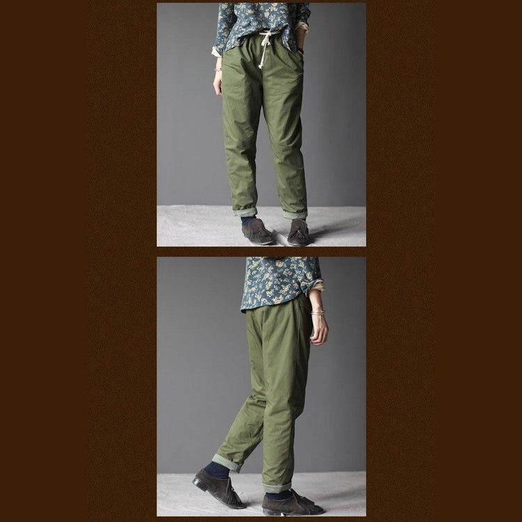 Tea green women velour winter pants trousers women - Omychic