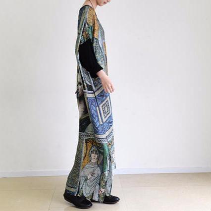 The Mona Lisa print maxi dresses oversized vintage long chiffon dress caftans - Omychic