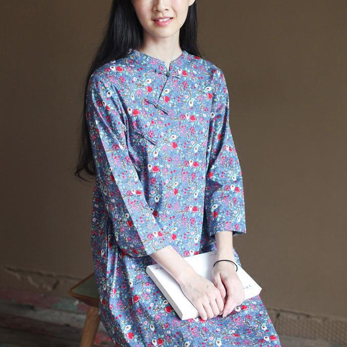 The elegant Chinese style retro floral cotton dresses bracelet sleeve - Omychic