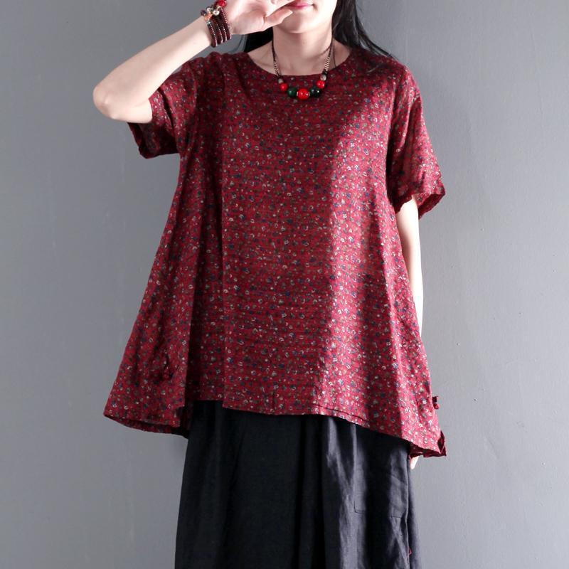 The endless universe floral oversize cotton blouse for summer plus size shirt blouse in ruby - Omychic