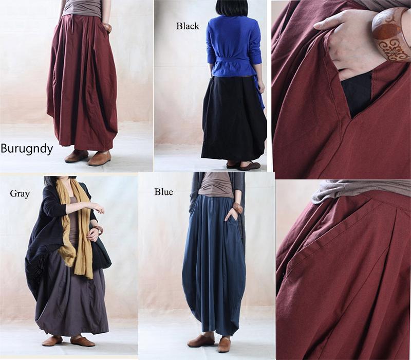 The old Melody - Linen maxi skirt loose fitting long skirt in Burgundy - Omychic