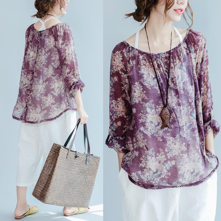 The old memorries ruby print cotton blouses oversize shirts tops - Omychic
