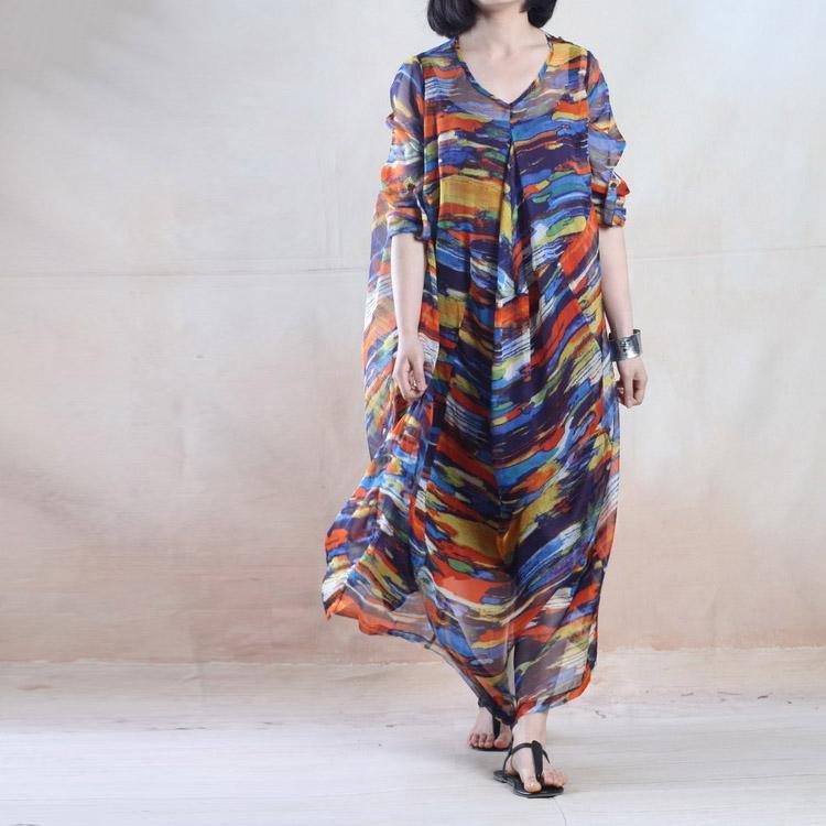 The rainbow - floral summer maxi dress long plus size chiffon sundress two layers - Omychic