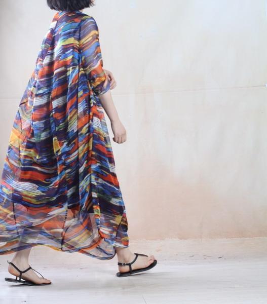 The rainbow - floral summer maxi dress long plus size chiffon sundress two layers - Omychic