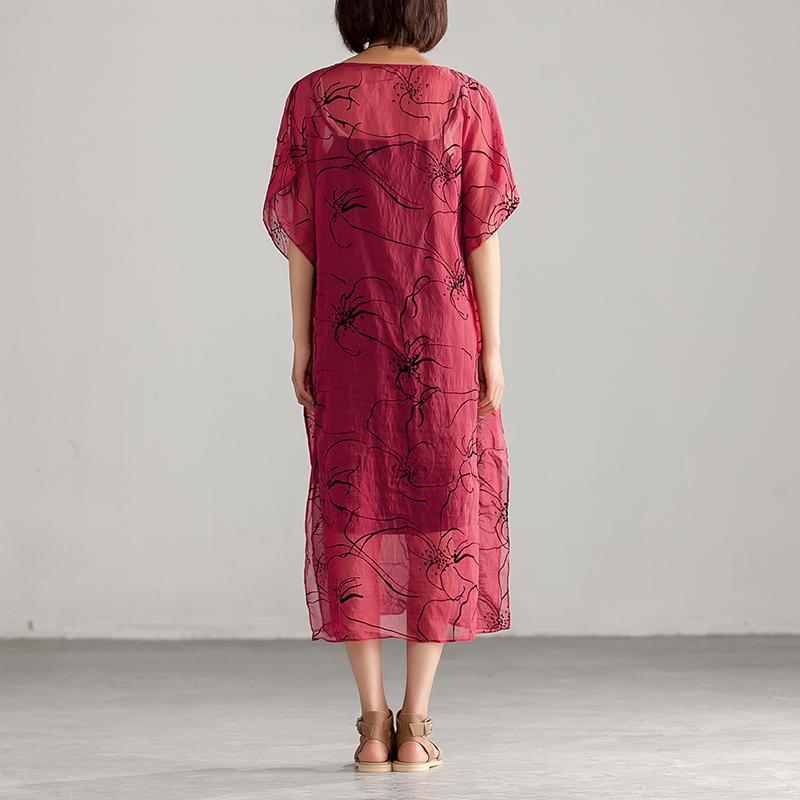 Thin Round Neck Printing Split Dress With Vest - Omychic