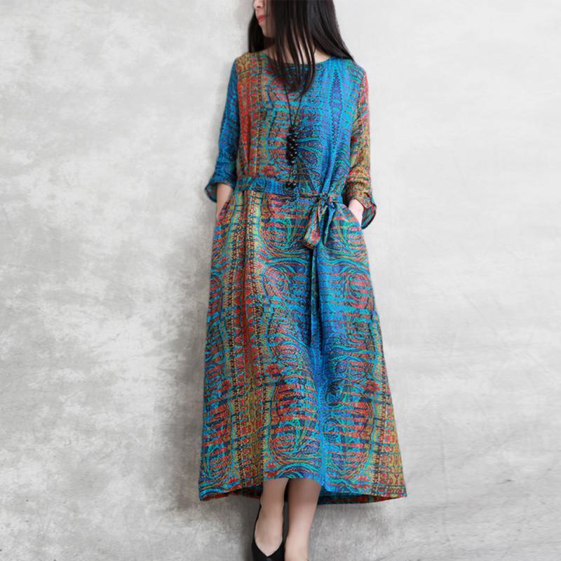 Three Quarter Sleeve Bohemian Printed Dress - Omychic
