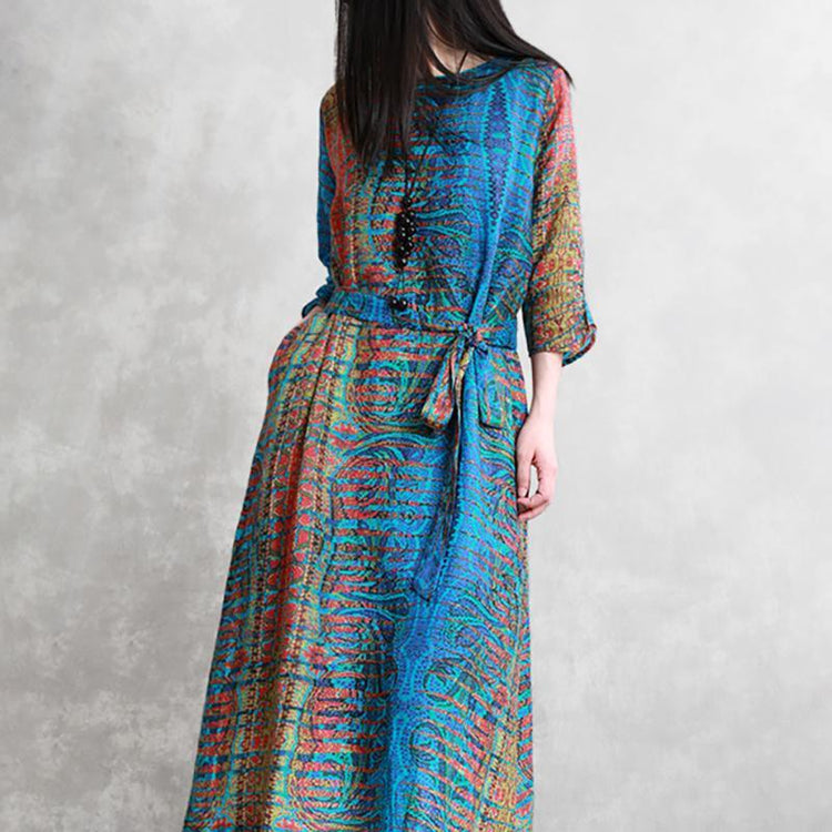 Three Quarter Sleeve Bohemian Printed Dress - Omychic