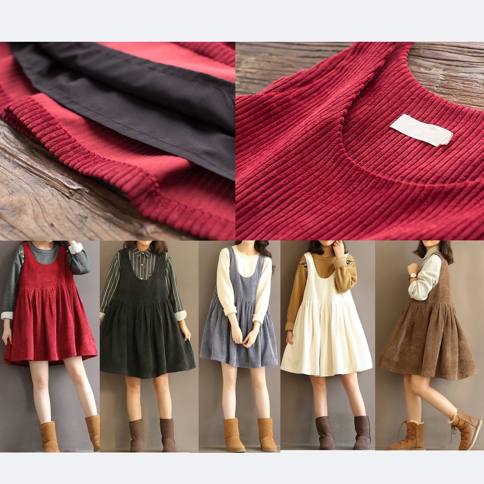 Top quality Khaki vintage spring dresses plus size casual high waist vest dress - Omychic