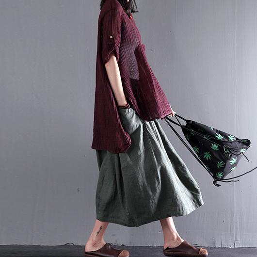 Top quality burgundy wrinkled linen women blouse plus size shirt top - Omychic