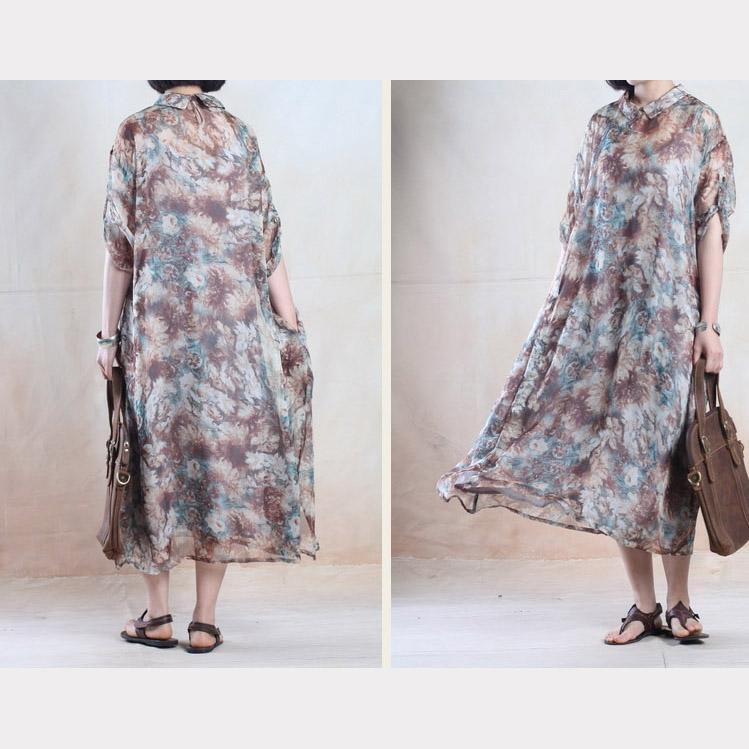 Top quality chiffon sundress brown floral maxi dress long hoiday dresses-will be available soon - Omychic