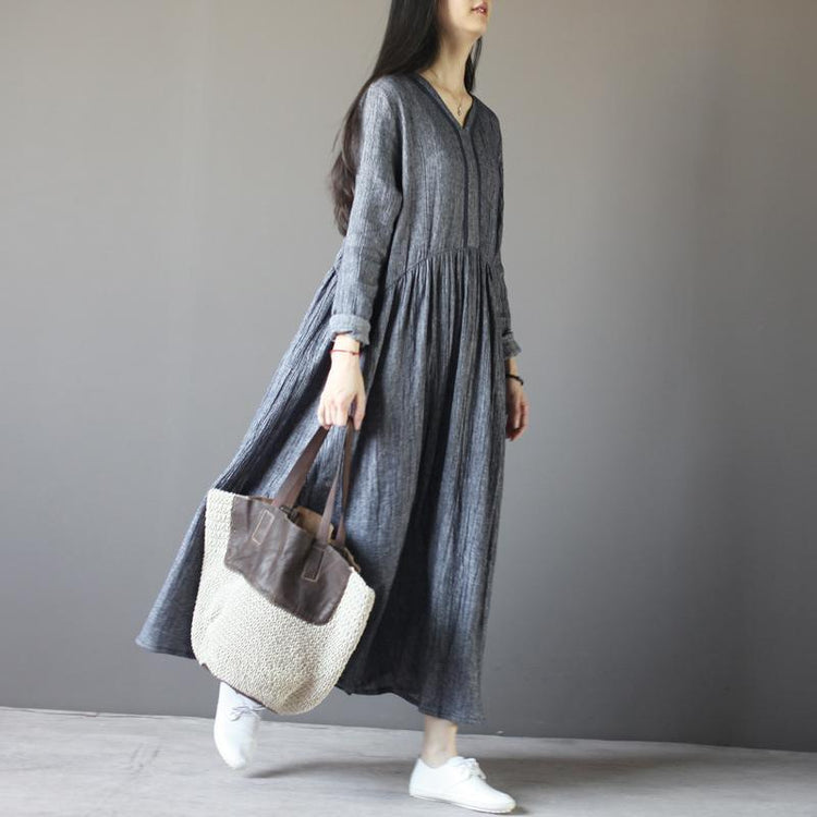 Top quality gray long sleeve linen dresses  plus size fall maternity dresses - Omychic