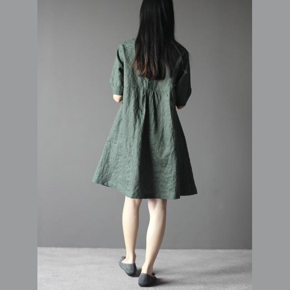 Top quality linen sundress plus size summer shift dresses blackish green - Omychic