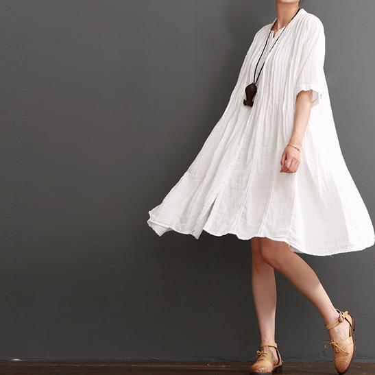 Top quality white cotton dresses for summer plus size cotton sundress - Omychic