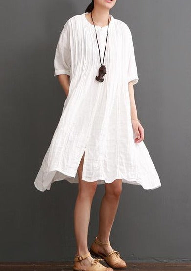 Top quality white cotton dresses for summer plus size cotton sundress - Omychic