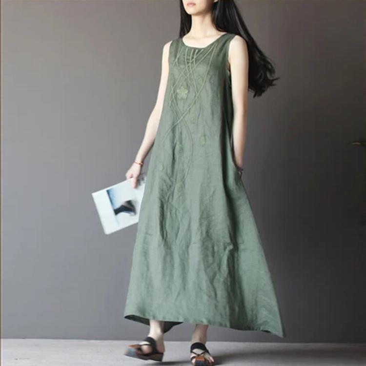 Top Quality Linen Summer Maxi Dresses A Line Linen Traveling Clothing - Omychic