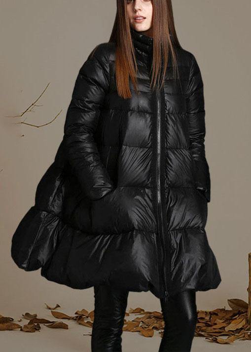 Trendy Black Stand Collar zippered fashion Winter Duck Down Coat - Omychic