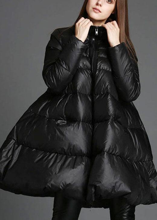 Trendy Black Stand Collar zippered fashion Winter Duck Down Coat - Omychic