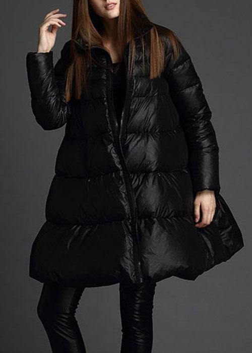 Trendy Black Stand Collar zippered fashion Winter Duck Down Coat - Omychic