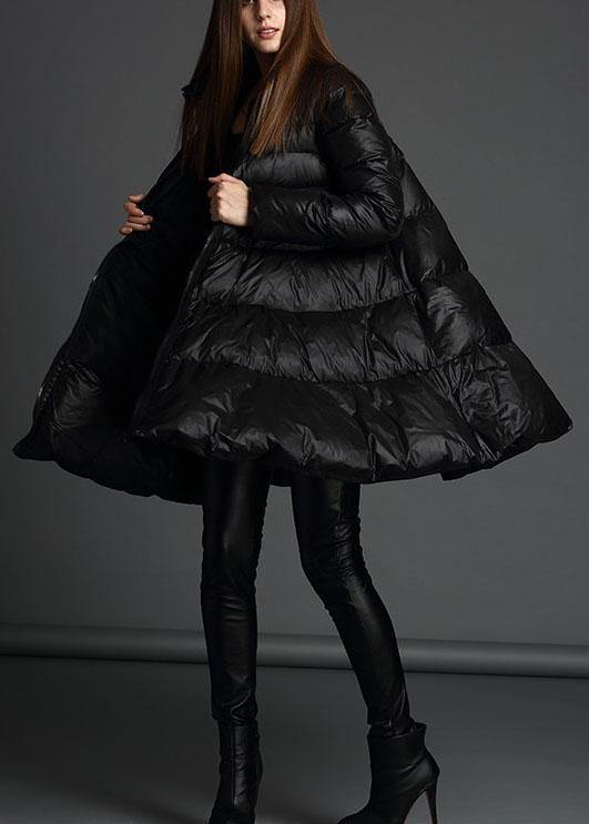 Trendy Black Stand Collar zippered fashion Winter Duck Down Coat - Omychic