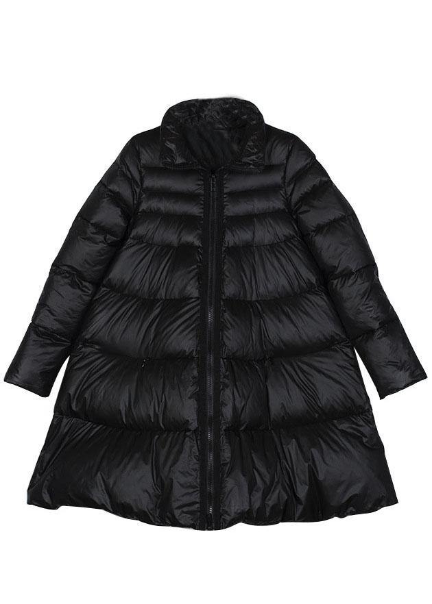 Trendy Black Stand Collar zippered fashion Winter Duck Down Coat - Omychic