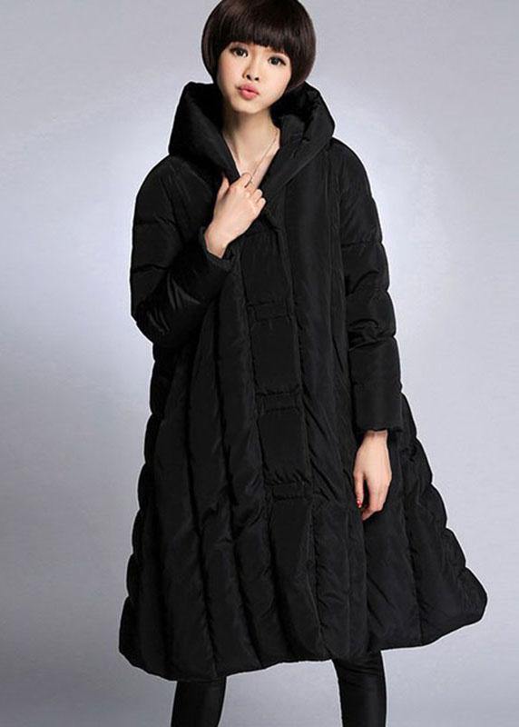 Trendy Black hooded Pockets Winter Duck Down down coat - Omychic