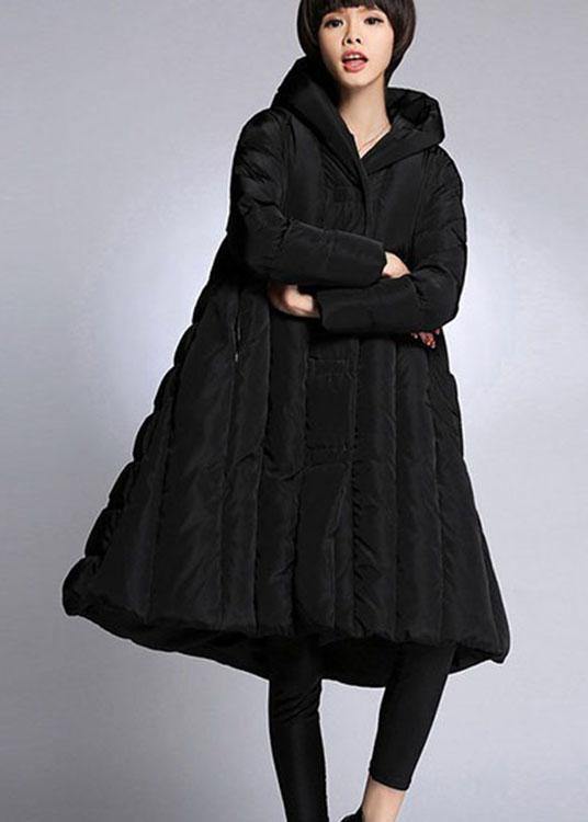 Trendy Black hooded Pockets Winter Duck Down down coat - Omychic