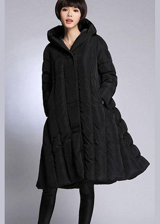 Trendy Black hooded Pockets Winter Duck Down down coat - Omychic