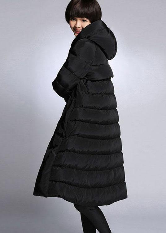 Trendy Black hooded Pockets Winter Duck Down down coat - Omychic