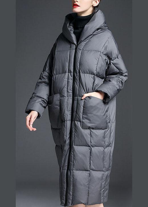 Trendy Grey zippered Warm Thick Winter Duck Down down coat - Omychic