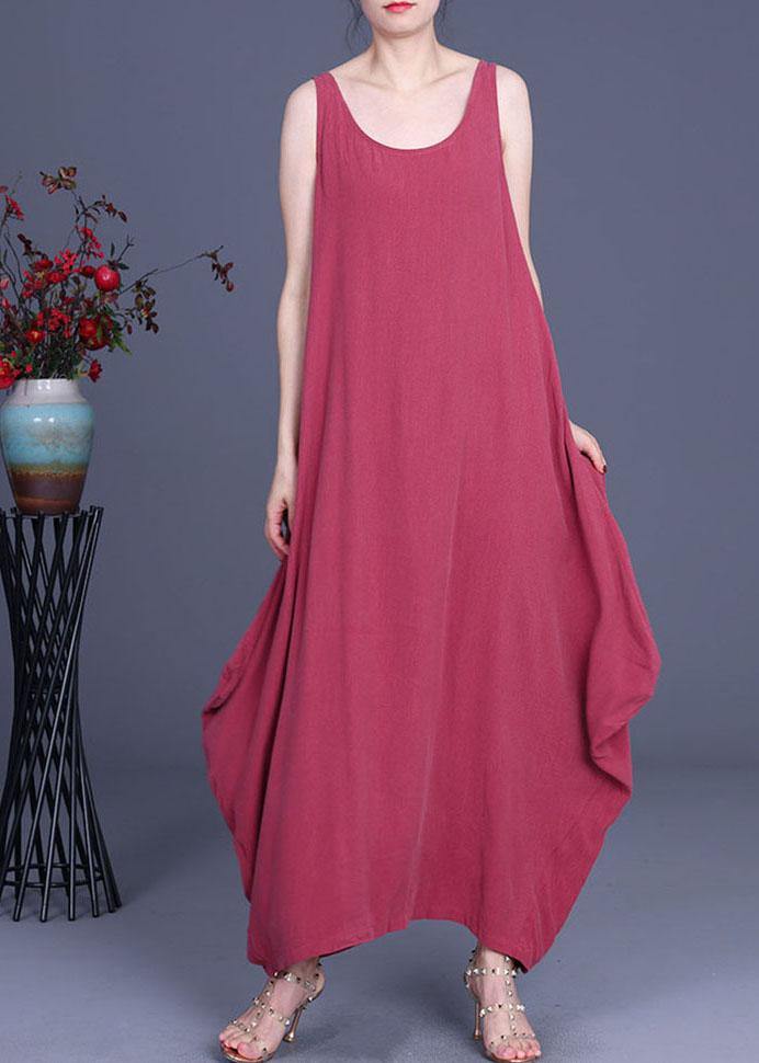 Trendy Red O-Neck Asymmetrical Design Summer Silk Dresses Sleeveless - Omychic