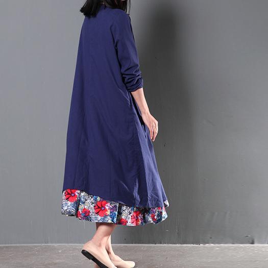 Two pieces Navy coat cardigan and floral sundress summer linen clothing - Omychic