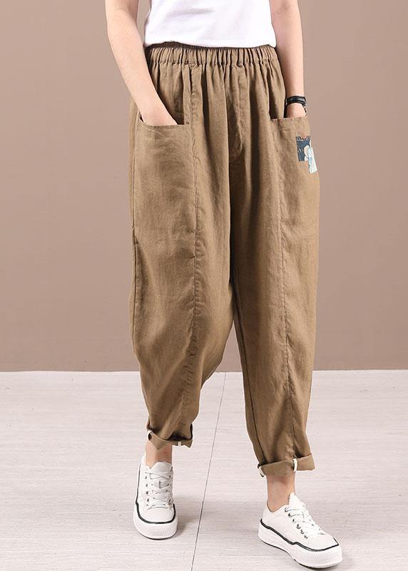 Unique Beige retro High Waist Summer Pants Cotton Linen - Omychic