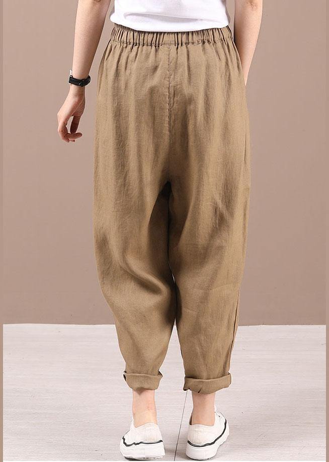 Unique Beige retro High Waist Summer Pants Cotton Linen - Omychic