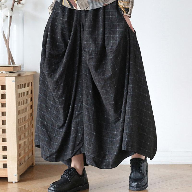 Unique Black Asymmetrical Design Pockets Summer Cotton Wide Leg Pants - Omychic