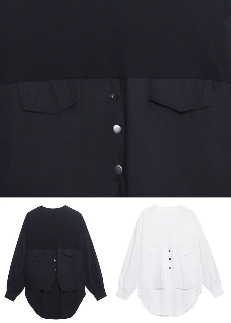 Unique Black Button Cotton Long Sleeve Spring Blouses - Omychic