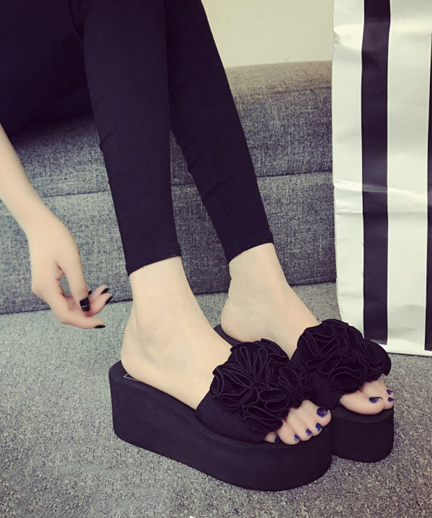 Unique Black Flower Breathable Mesh Platform Slide Sandals