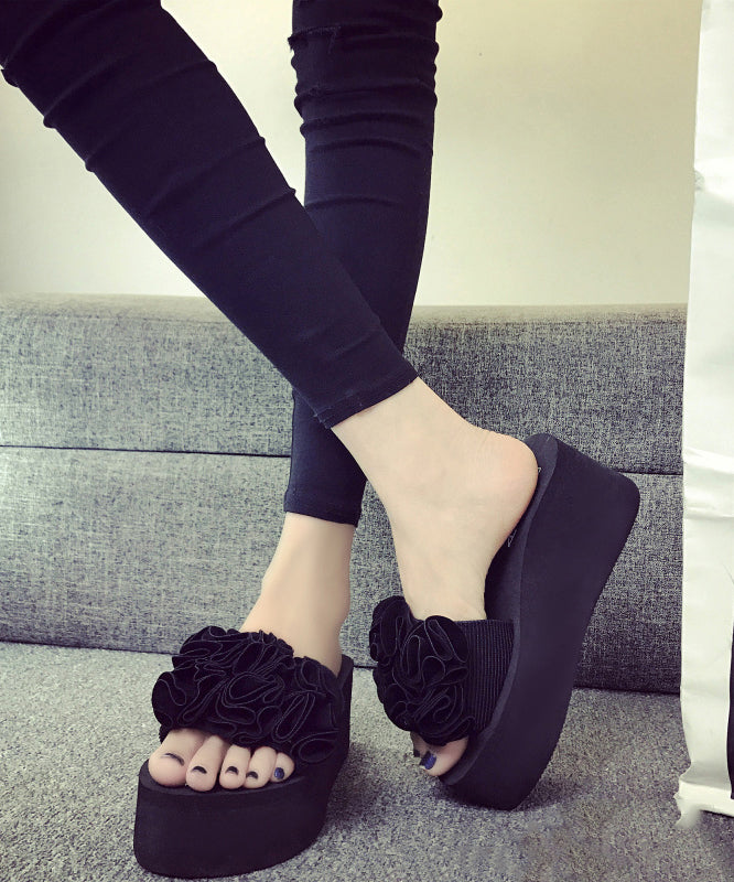 Unique Black Flower Breathable Mesh Platform Slide Sandals