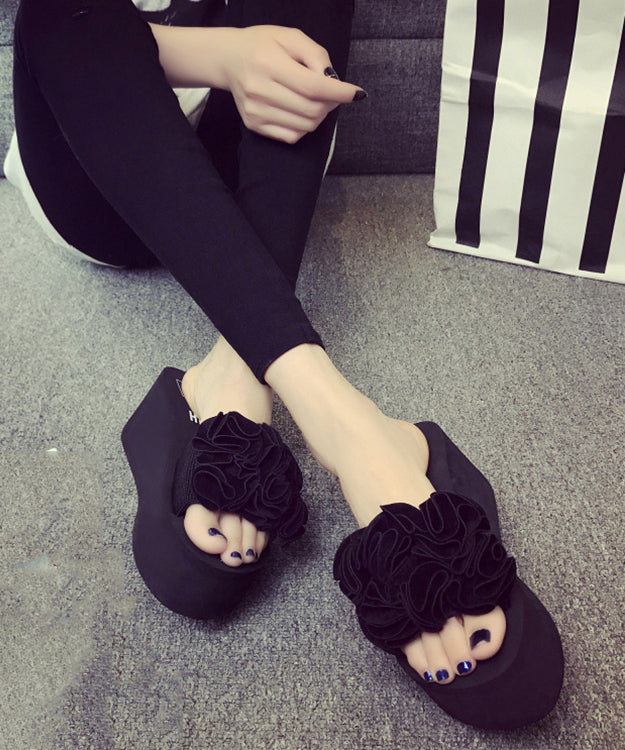 Unique Black Flower Breathable Mesh Platform Slide Sandals