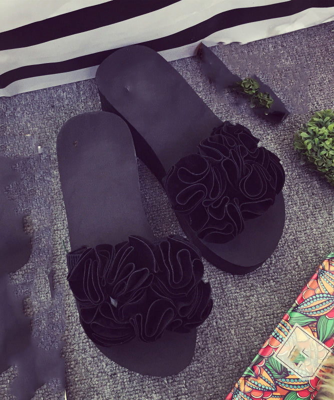 Unique Black Flower Breathable Mesh Platform Slide Sandals