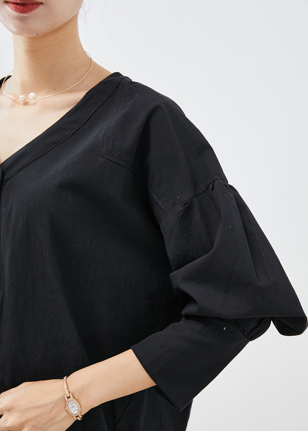 Unique Black Heart Neck Low High Design Cotton Shirt Top Fall