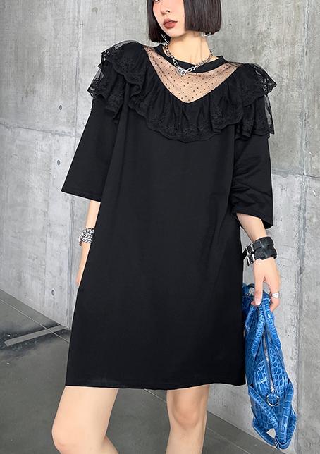 Unique Black Patchwork Lace Cotton Summer Maxi Dresses - Omychic