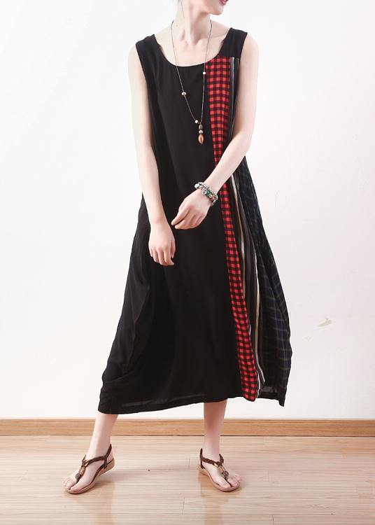 Unique Black Patchwork Plaid Summer Cotton Dress - Omychic