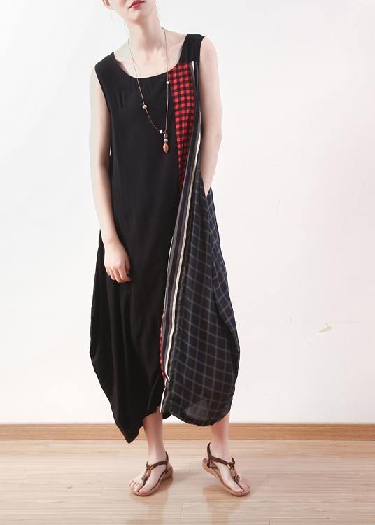 Unique Black Patchwork Plaid Summer Cotton Dress - Omychic