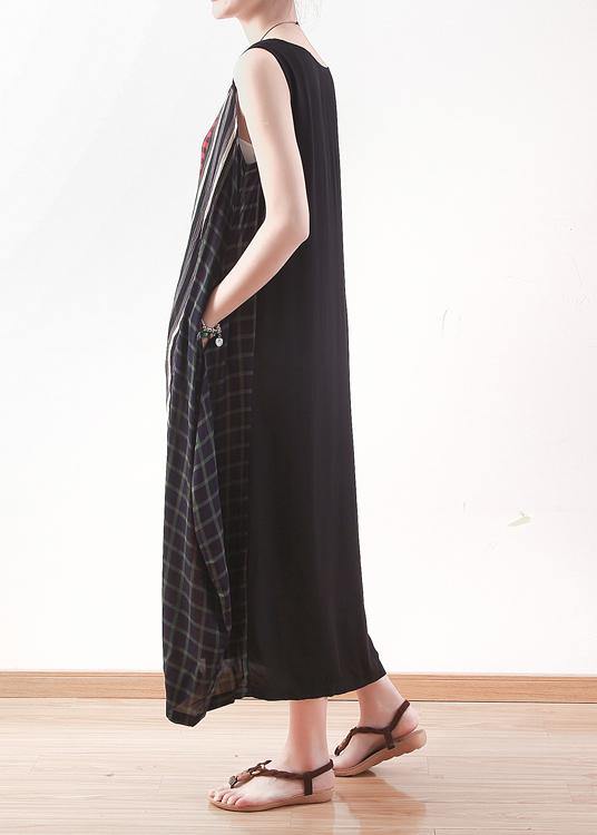Unique Black Patchwork Plaid Summer Cotton Dress - Omychic