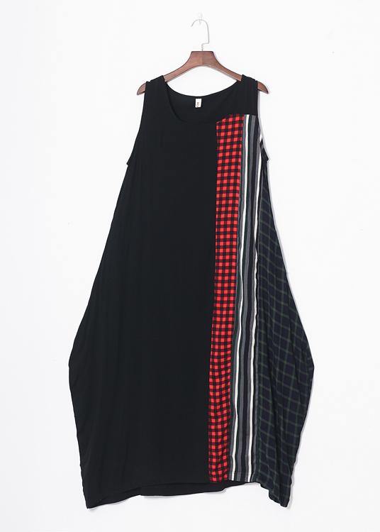 Unique Black Patchwork Plaid Summer Cotton Dress - Omychic
