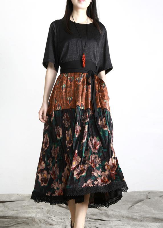 Unique Black Print Patchwork Vacation Summer Chiffon Dress - Omychic