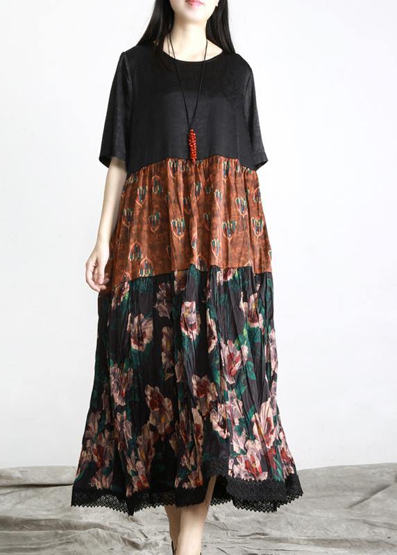 Unique Black Print Patchwork Vacation Summer Chiffon Dress - Omychic