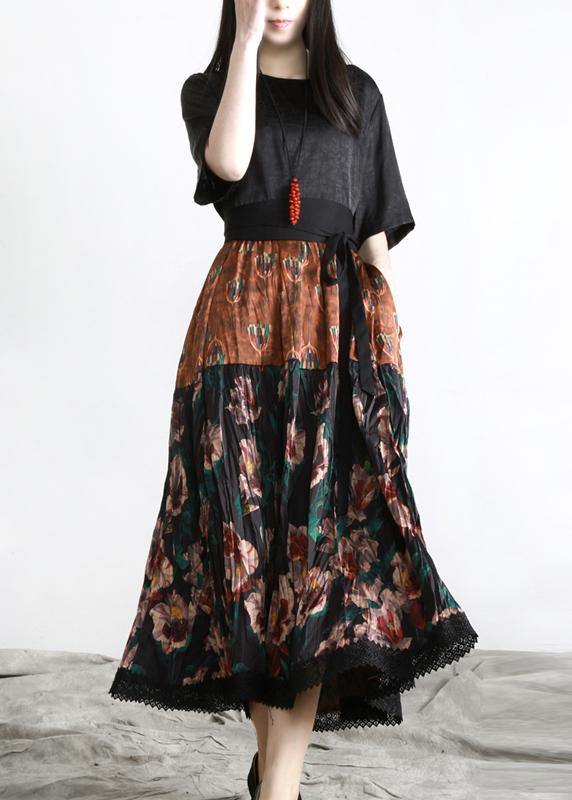 Unique Black Print Patchwork Vacation Summer Chiffon Dress - Omychic