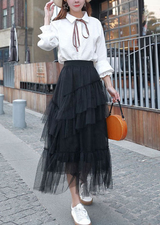 Unique Black Ruffled Layered Patchwork Tulle Skirts Summer