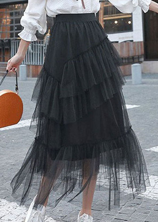 Unique Black Ruffled Layered Patchwork Tulle Skirts Summer